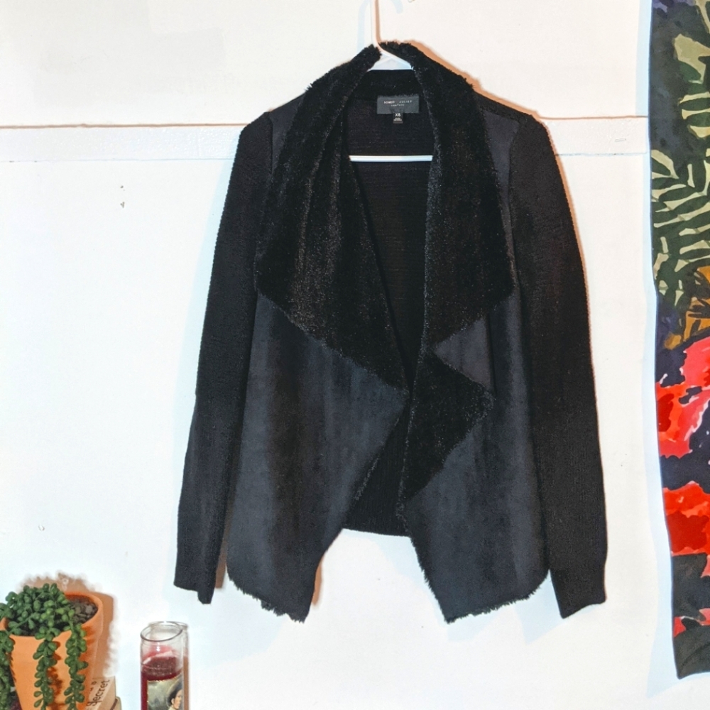Waterfall Fur Suede Sherpa Sweater Jacket XS - Romeo + Juliet Couture